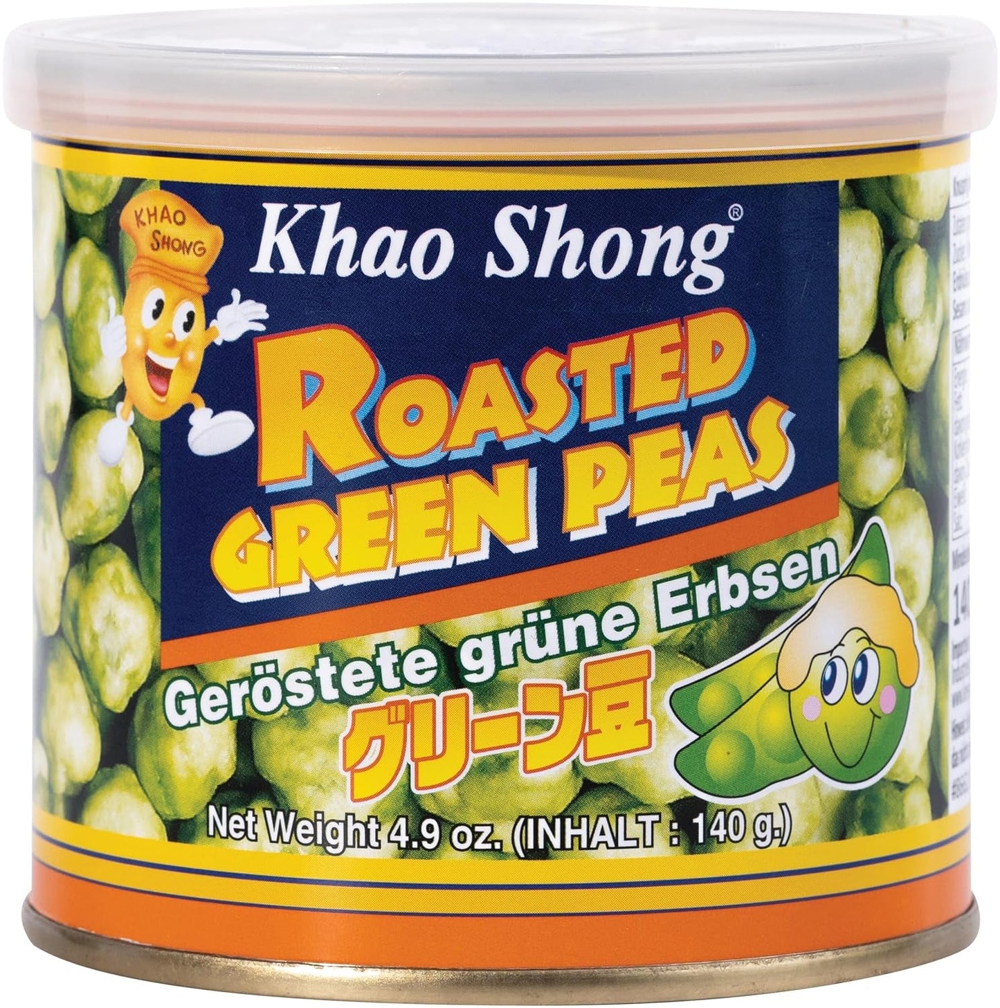 Piselli verdi fritti Khao Shong con wasabi, piselli croccanti in pastella piccante, un'alternativa a basso contenuto di grassi alla frutta secca, mediamente piccante, 1 lattina da 140 g | 140 g (1 confezione)