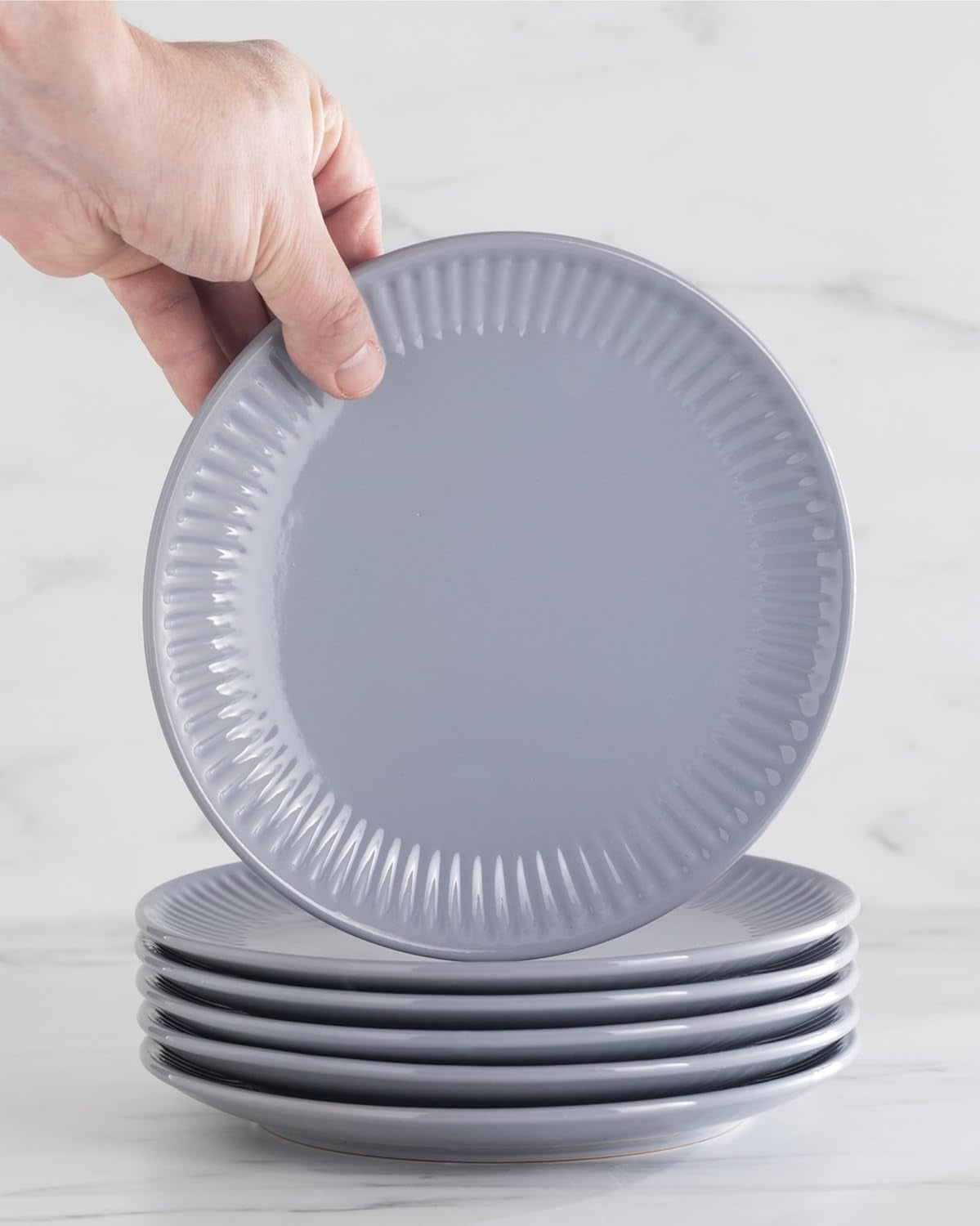 Servizio tavola in ceramica per 6, Hygge, 24 pezzi. VINCITORE DEL TEST Set di stoviglie e piatti in gres scandinavo da sogno, servizio da tavola per 6 set di stoviglie Pure Living in grigio blu