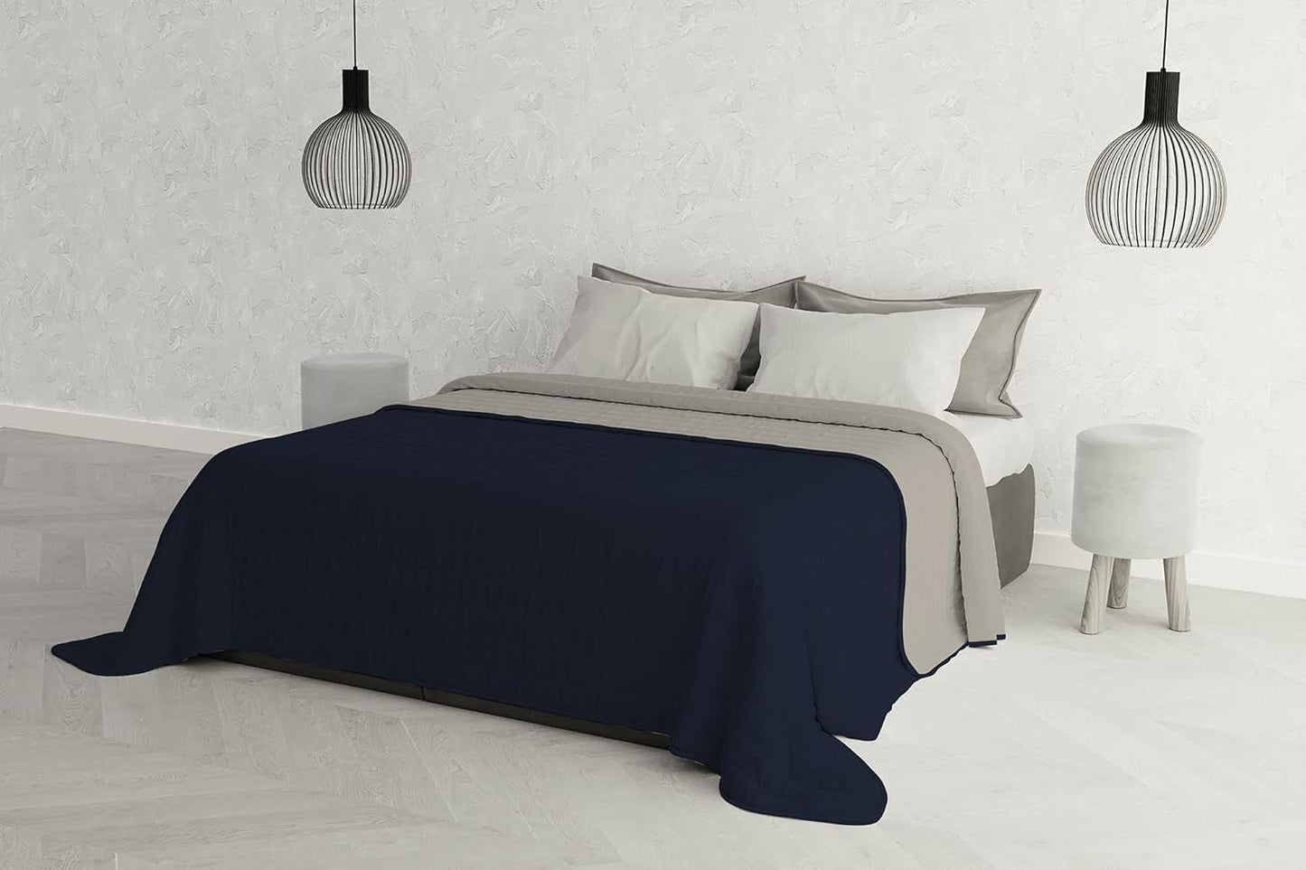 Biancheria da letto italiana Estivo letto singolo, lino, Aqua, 170 X 270 Cm Piumini e trapunte Naty Shop Grigio Chiaro/Blu Scuro 260 X 270 Cm