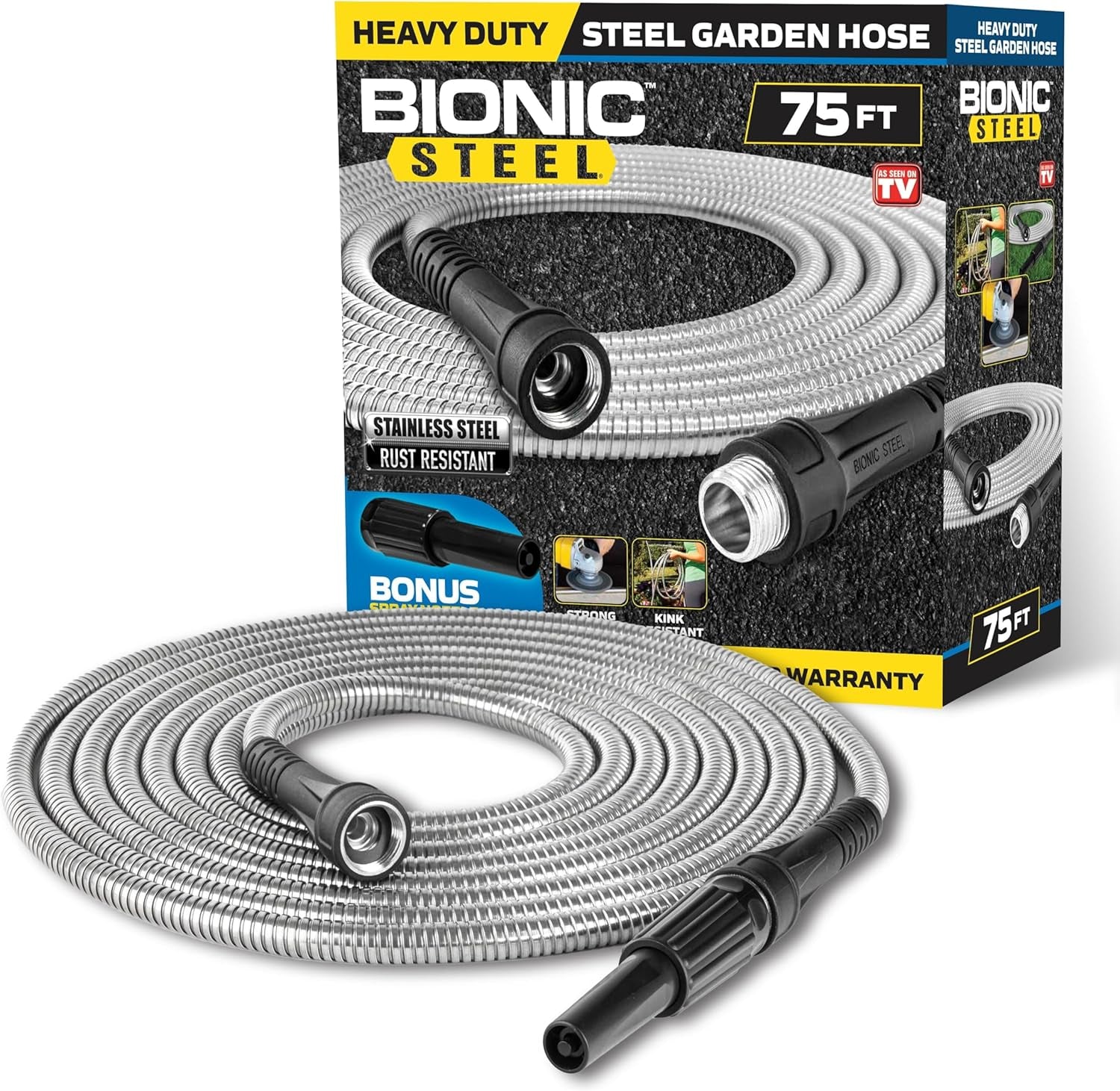 Tubo da Giardino da 30 m, Tubo per Acqua in Metallo in Acciaio Inossidabile 304, Tubo Flessibile da 30 m, Anti-Gentile, Ultraleggero e Durevole, Resistente allo Strappo, Facile da Avvolgere, 500 PSI