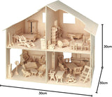 Pebaro Donau Elektronik _M880 Puzzle 3D Casa delle Bambole con Mobili, 30 x 30 x 30 cm, Naturale