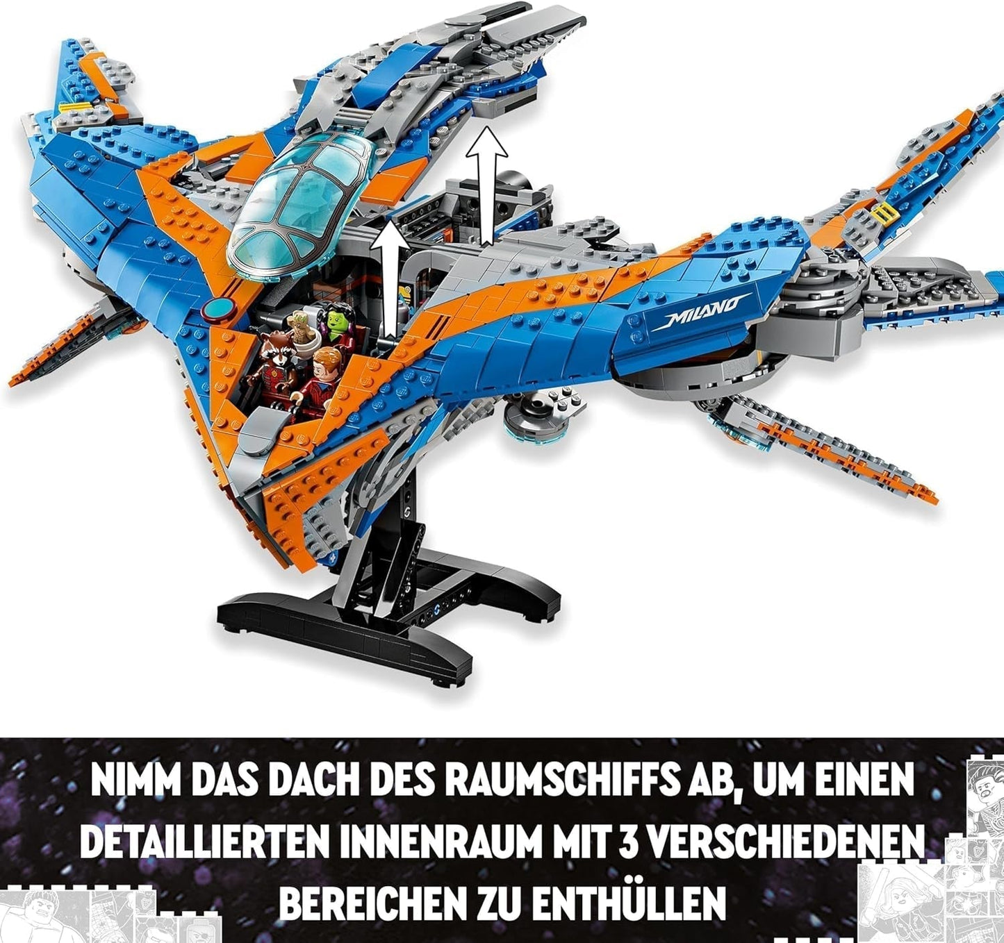 LEGO Marvel Guardiani della Galassia: The Milano Building Modello di astronave con 4 minifigure di supereroi Avengers Volantino per avventure spaziali Regalo per ragazzi e ragazze 76286 Set da costruzione Beuche den LEGO-Store