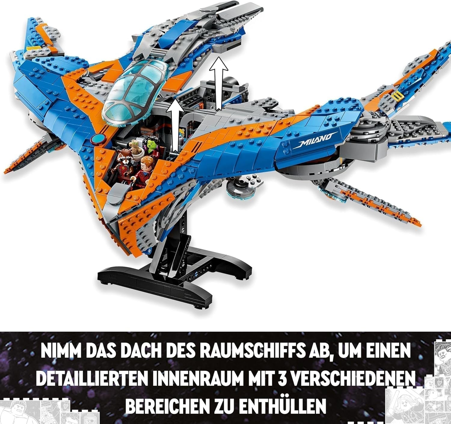 LEGO Marvel Guardiani della Galassia: The Milano Building Modello di astronave con 4 minifigure di supereroi Avengers Volantino per avventure spaziali Regalo per ragazzi e ragazze 76286 Set da costruzione Beuche den LEGO-Store