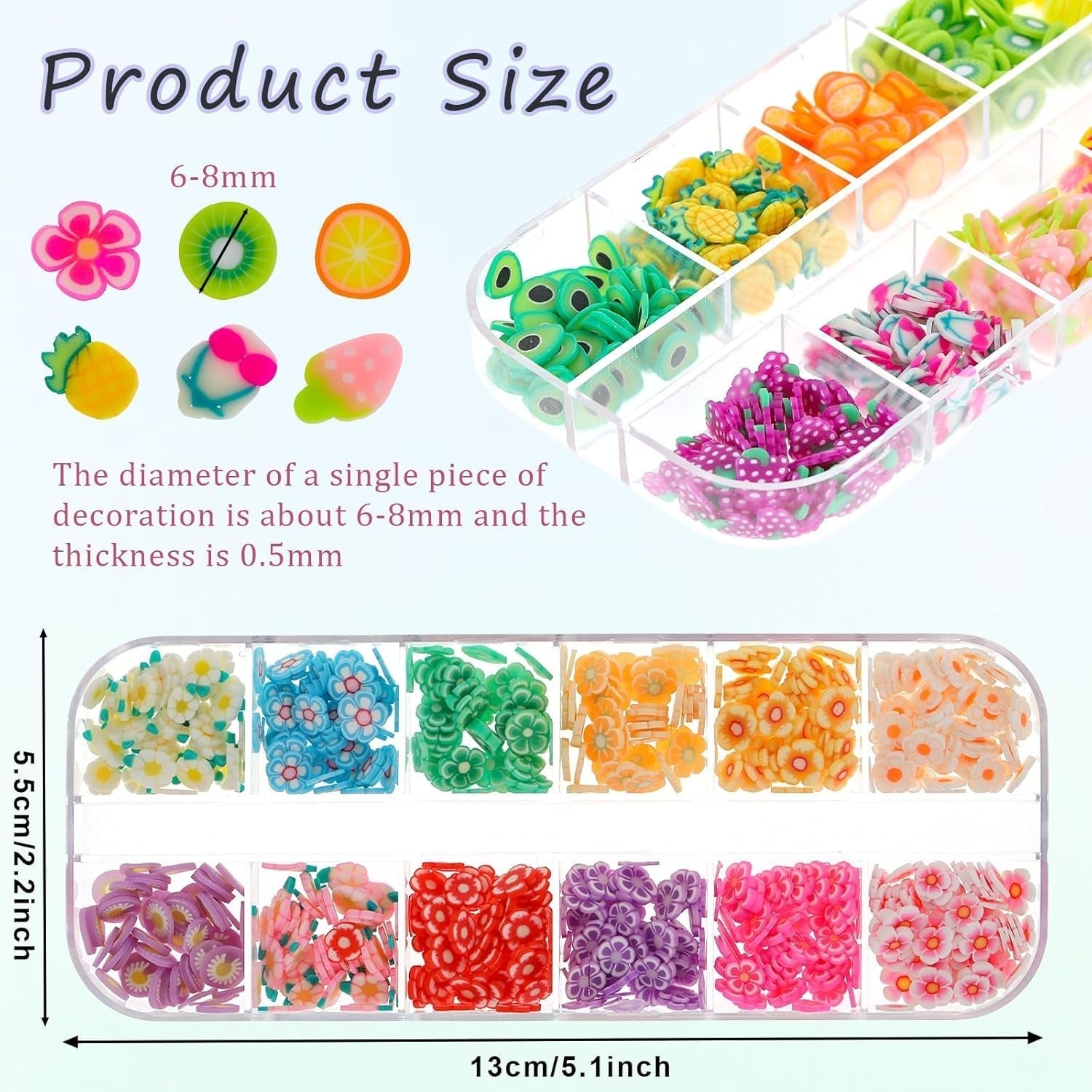 1000 Stk Nagel Obst Scheiben, Nagelkunst Fruchtscheiben Charms Cute Obst-Blumen Charms Set misto Mini 3D Obstscheibe Nail Art Zum Nagelkunst Handy Deko DIY Schleimbasteln Ornament Scrapbooking