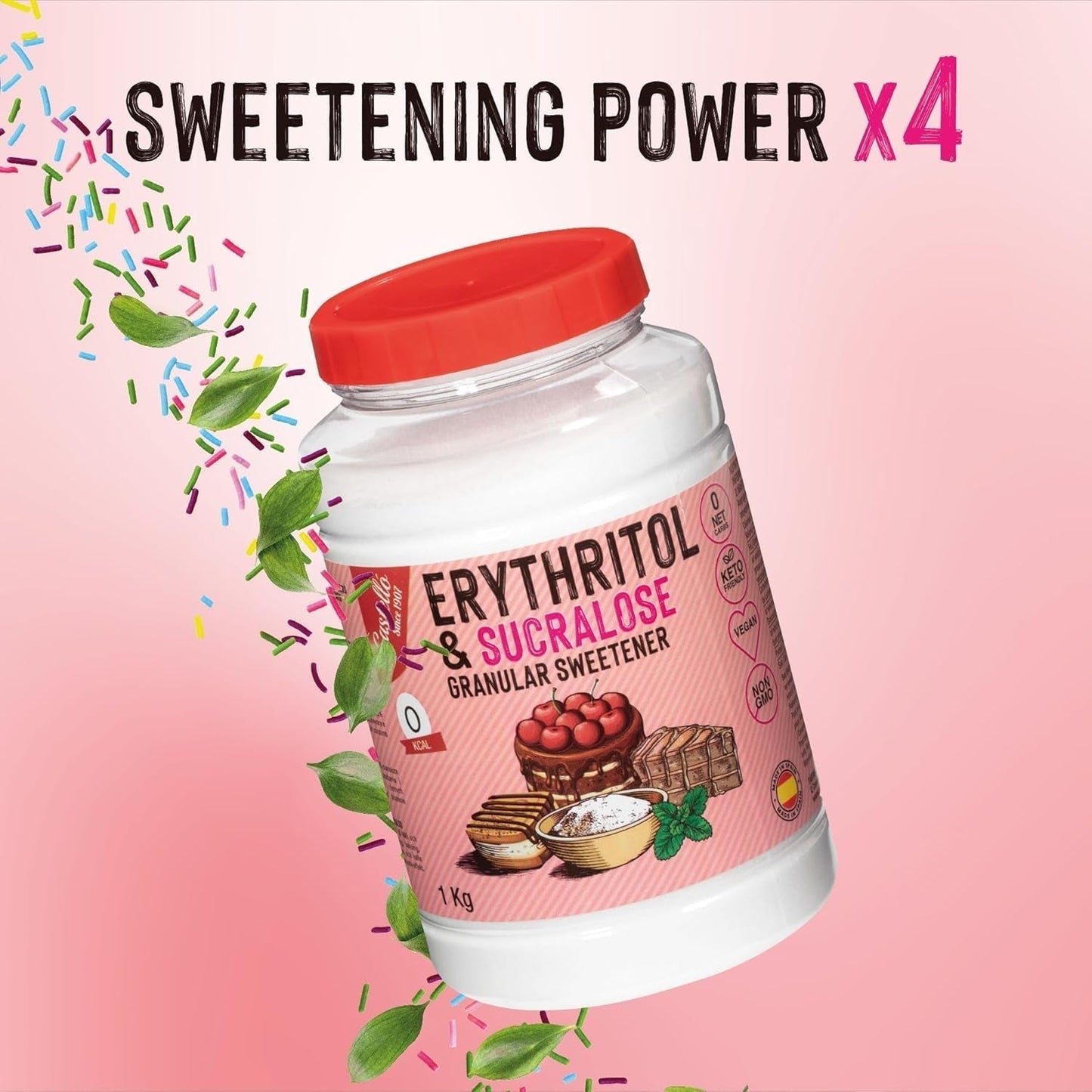 Eritritolo + Sucralosio 1:4 Sueßstoff | 1G = 4GZucker | 0 Netto-Kohlenidrato - 0 Kalorien - 0 Glykämischer Index - Keto - Kein GVO - Castello since 1907 - 1 Kg Dolcificanti Naty Shop