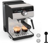 Macchina per caffè espresso KRUPS Authentic+, 15 bar, funzionamento intuitivo, design sofisticato, ugello vapore, accessori estesi inclusi, Bullet Dark silver/Stainless steel, XP384G10
