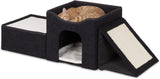 Relaxdays Katzenhöhle, pieghevole, 3 Liegeplätze, Katzenhaus mit Kratzfläche, HBT: 36,5x112x41 cm, Katzenversteck, nero