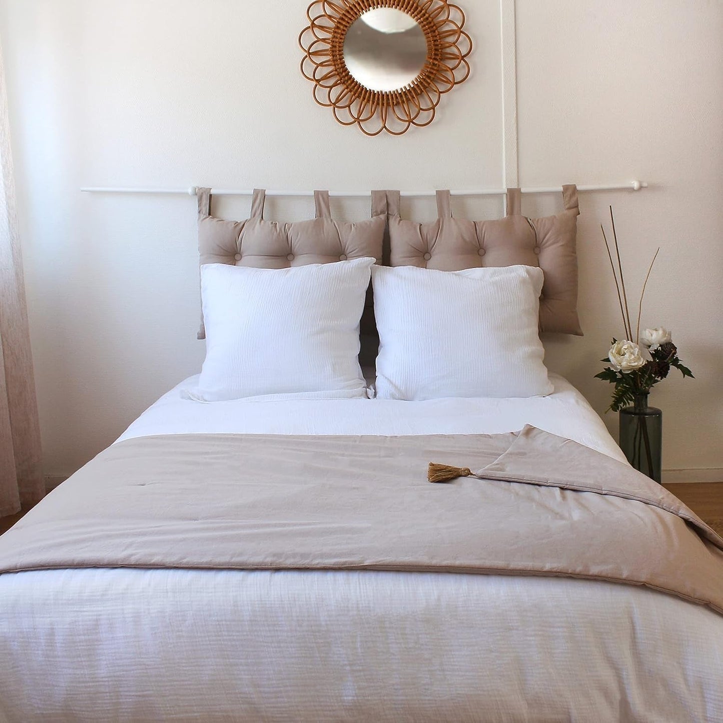 Coperta Enjoy Home, Beige, Naturale, Con 4 Pompon In Iuta, 90 X 190 Cm, 100% Cotone, Certificato Oeko-Tex, Collezione Panama Naty Shop Coperte e Trapunte