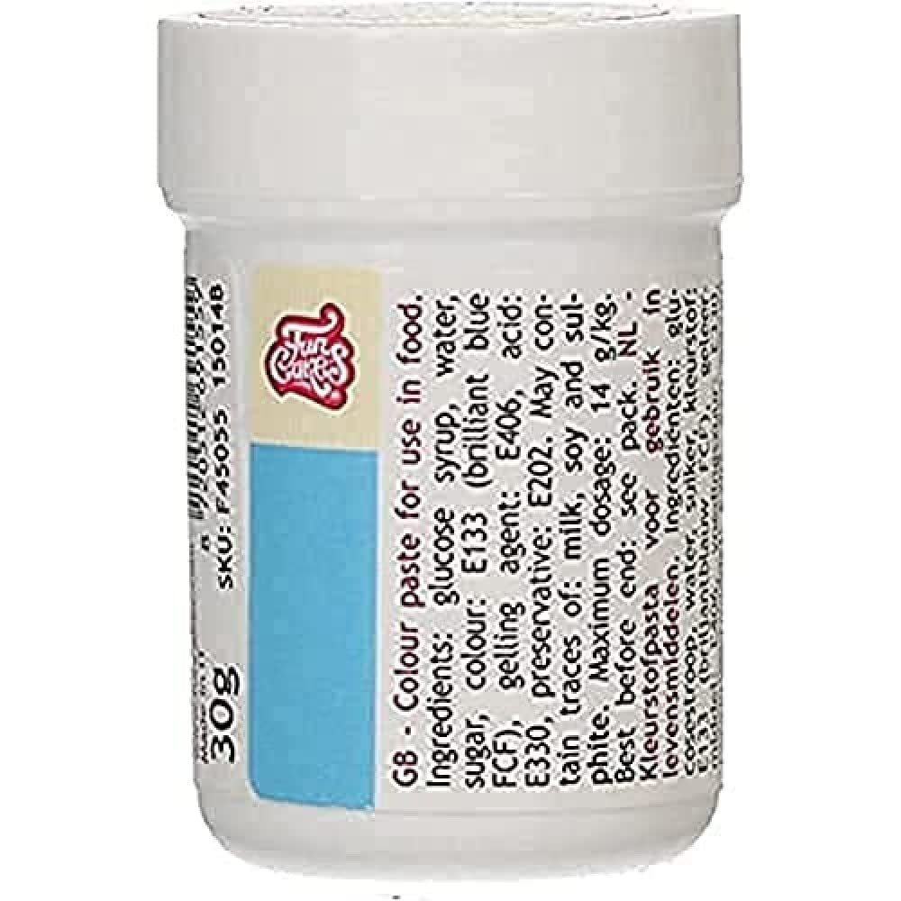 Colorante alimentare concentrato Funcakes Paste Color Blue Sky; per pasta, panna, fondente, marzapane, pasta, pasta da modellare e pasta per fiori. Halal e Kosher. 30 g