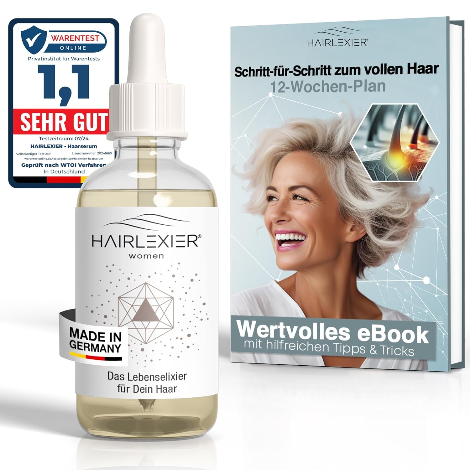 Hairlexier Rimedio per la Crescita dei Capelli per Donne - Olio per capelli al rosmarino, Olio per capelli all'olio di ricino, Olio alla lavanda, Siero naturale per capelli contro la caduta diffusa dei capelli, Supporta la crescita dei capelli, Vegano e biologico + Manuale per la cura dei capelli Naty Shop Women