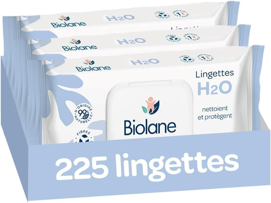 BIOLANE - Salviette umidificate per neonati con acqua - 225 salviette - 3 x 75 pezzi - Pulizia delicata ed efficace - Dalla nascita - Qualità francese