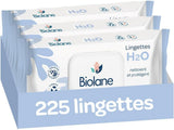 BIOLANE - Salviette umidificate per neonati con acqua - 225 salviette - 3 x 75 pezzi - Pulizia delicata ed efficace - Dalla nascita - Qualità francese