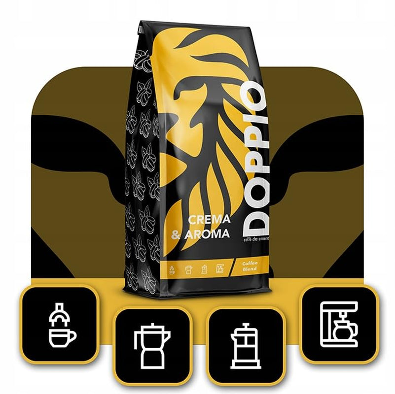 Doppio Crema & Aroma 1KG | Caffè in grani 80% Arabica e 20% Robusta | con note di cacao, frutta secca e caramello | Tostatura fresca e media, bassa acidità | per l'espresso | Caffè Orca Blu