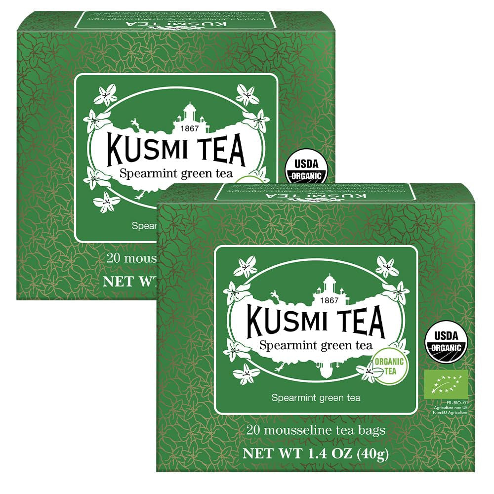 Kusmi Tea - Confezione da 2 - Tè Verde al Gelsomino - Miscela di Tè Verde al Gelsomino Biologico - Tè Verde 100% Biologico - Può essere consumato caldo o freddo - 2X20 bustine di tè