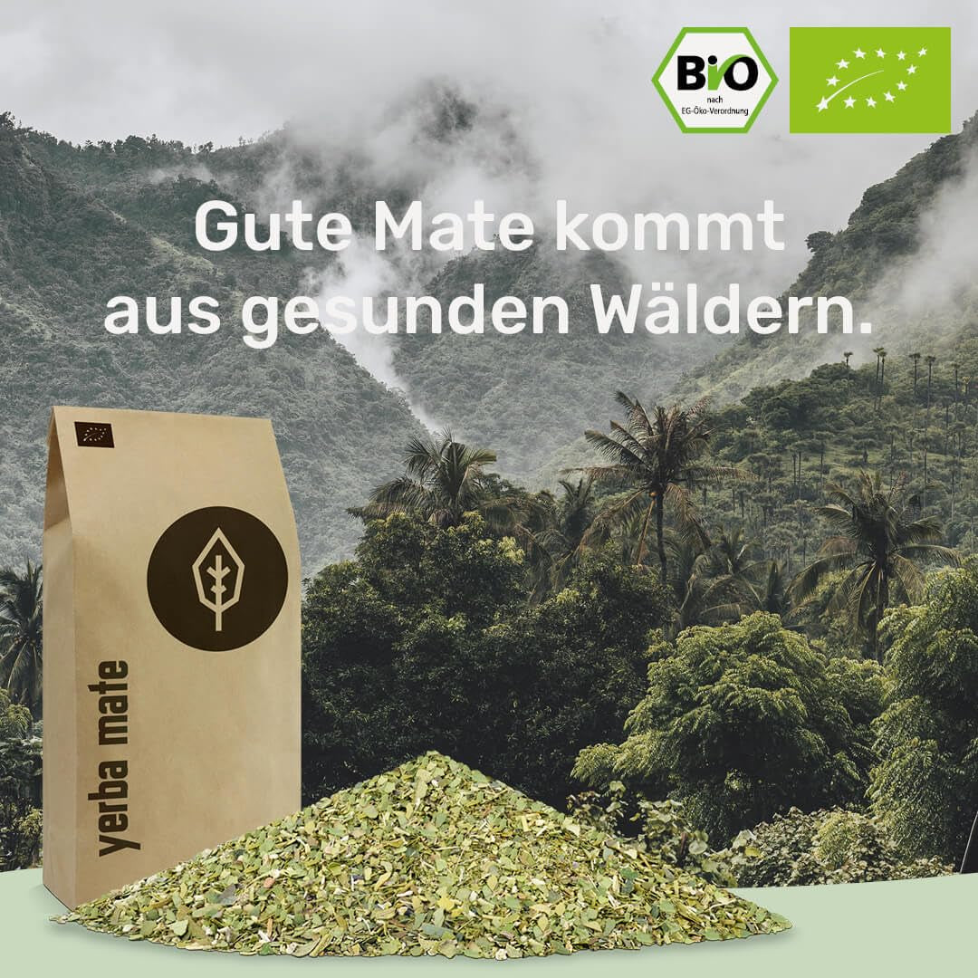 Tè Yerba Mate BIO 1 kg ● Originale ● Maturo ● Non tostato ● Essiccato all'aria ● Senza fumo ● Senza plastica ● Commercio equo e solidale ● Tè mate da foglie di mate, pezzi di mate e polvere di foglie di mate ● DE-ÖKO-006