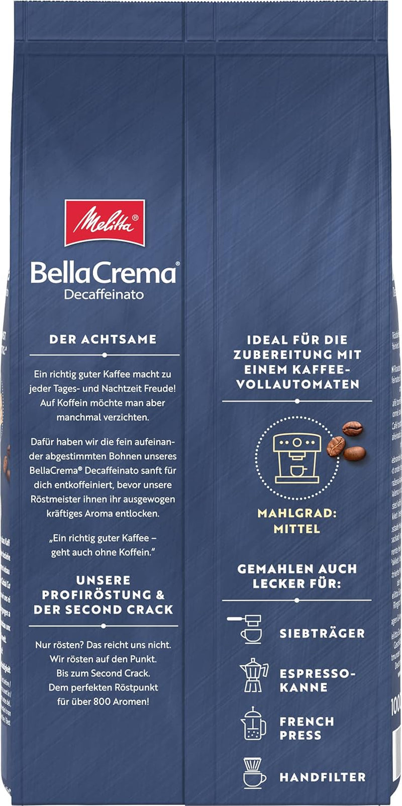 Melitta BellaCrema La Crema caffè in grani 1kg e BellaCrema Decaffeinato caffè decaffeinato in grani 1kg