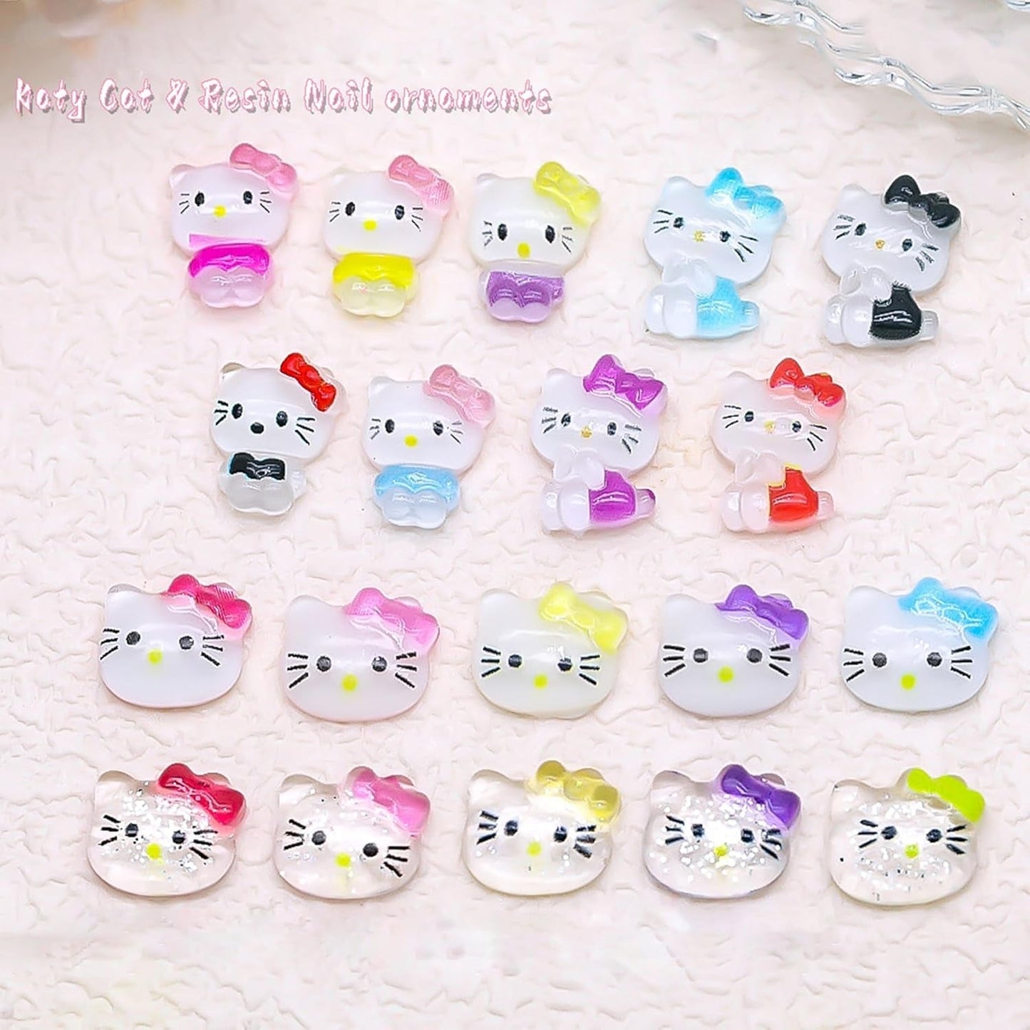 Adesivi per unghie gatto 3D, glitter per unghie, paillettes, adesivi per unghie in resina, gemme per unghie, diamanti per nail art, incluso bastoncino di cera per unghie con strass (Gatto colorato)