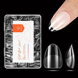 Modelones Nail Tips 216 pezzi - Set di punte per unghie a copertura totale, Set di punte in gel morbido, Punte per unghie in resina PMMA pre-lucidatura, Colla fai-da-te su unghie artificiali, Mandorle corte XS