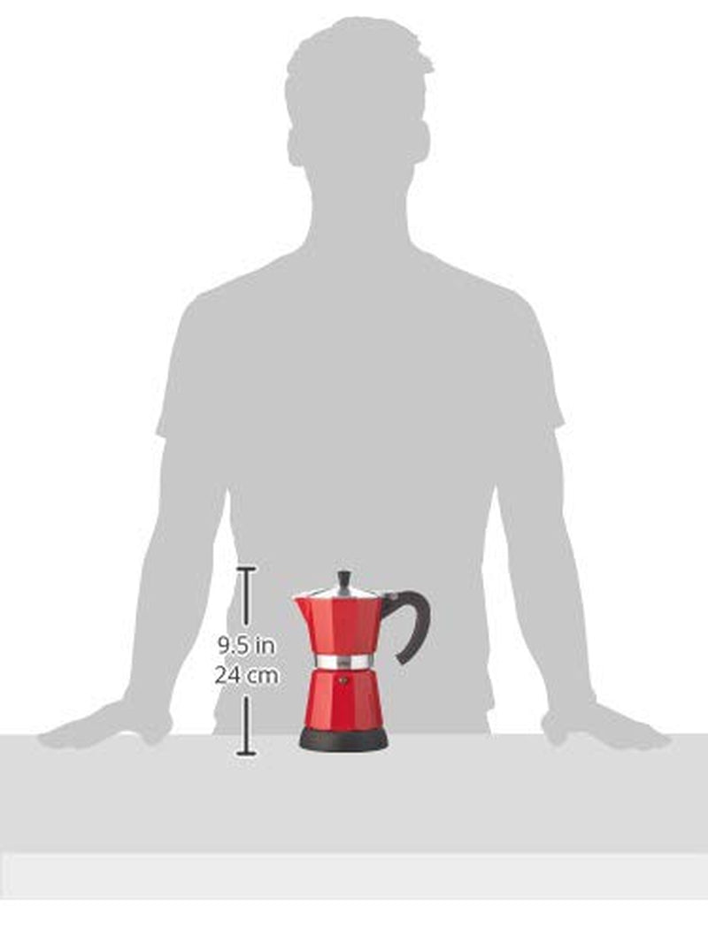 Macchina per caffè espresso Cilio Classico da 6 tazze | elettrico 480 W | Ø 11,5 cm Altezza: 25 cm | alluminio | rosso | piano cottura integrato | con funzione di ritenzione del calore e filtro riduttore | per viaggiare o campeggiare