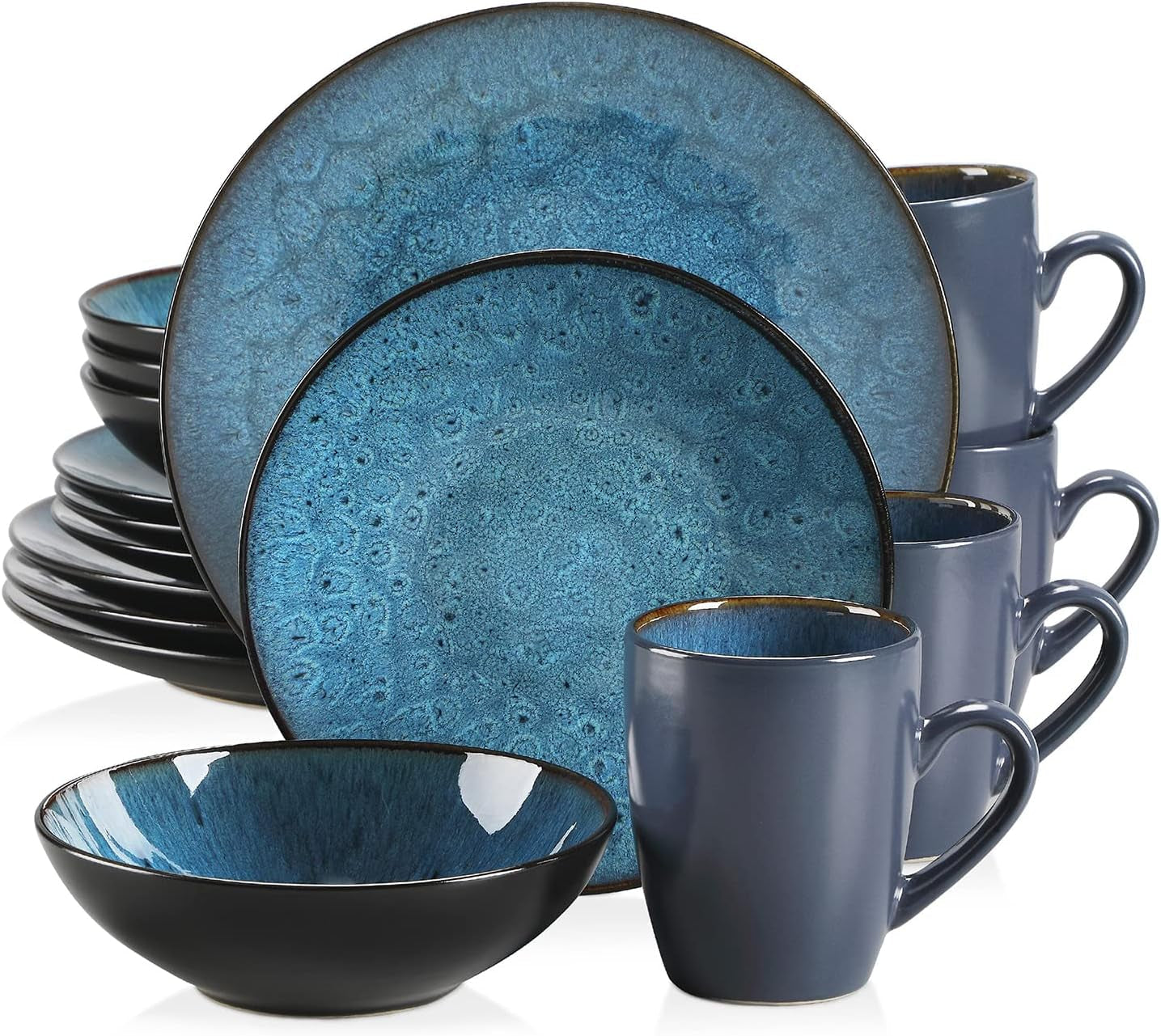 Set di stoviglie per 4 persone Vancasso BUBBLE Set combinato in gres da 16 pezzi Il set di stoviglie in stile vintage include ciotole, tazze da caffè, piatti da dessert e piatti per 4/8/12