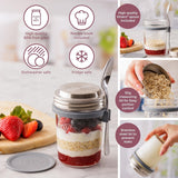Barattolo per colazione Kilner con cucchiaio / 350 ml, Ø 9,5 cm / 5 pezzi | tazza di muesli da asporto / non tossico / contenitore in vetro con coperchio per muesli, porridge e yogurt / contenitore per avena durante la notte Naty Shop Food Storage Boxes