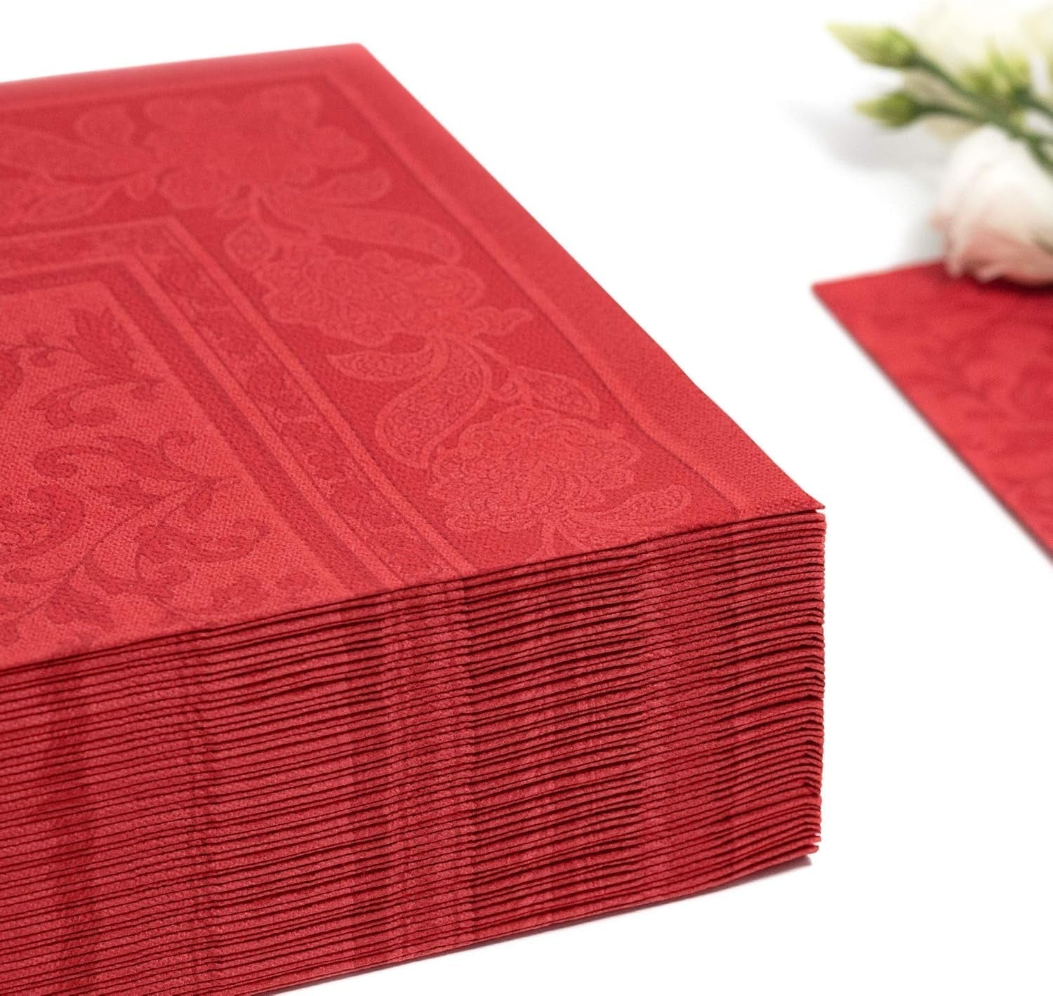 50 tovaglioli premium "ROYAL Collection" 1/4 pieghe 40 cm x 40 cm rosso "Ornamenti" di alta qualità (confezione da 2)