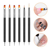 6 Stück Doppel-Ende Nagel Pinsel, Nageldesign Pinsel, Doppel-Ende Nail Art Pinsel Kit Professionale Maniküre Werkzeuge Kit（Nero）