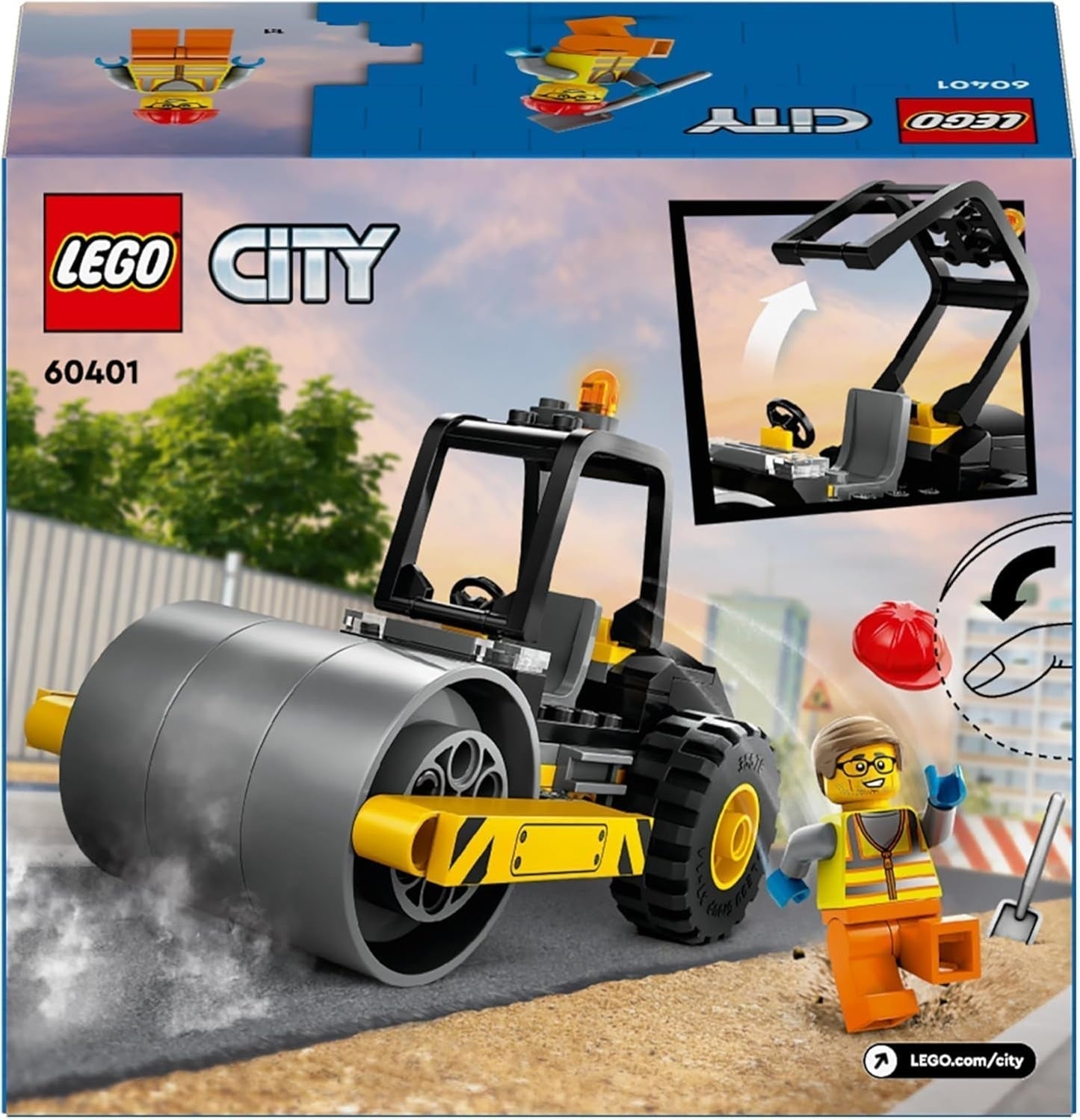 LEGO City Veicolo da costruzione Rullo compressore per bambini di 5 anni Giocattolo Rullo compressore con minifigure di operaio edile Esperienza di gioco fantasiosa per ragazzi e ragazze Piccolo regalo divertente 60401 Set di costruzione Besuche den LEGO-Store
