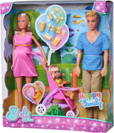 Simba 105733673 - Steffi Love Happy Family, bambola incinta, Kevin, Evi e bebè con passeggino, 11 pezzi, accessori, 30 cm, dai 3 anni in su