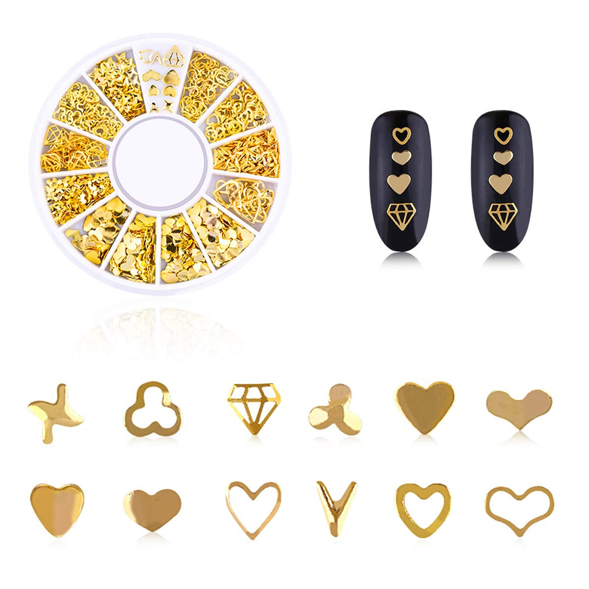 4 scatole Nagel Art Strass, Decorazioni 3D Nagel Art, Mix Größe Nagel Perlen Glitter Strass Gold Metall Hohlniet Nagelkunst Stern Mond Sonne Nagel Zubehör Für DIY Nageldesign