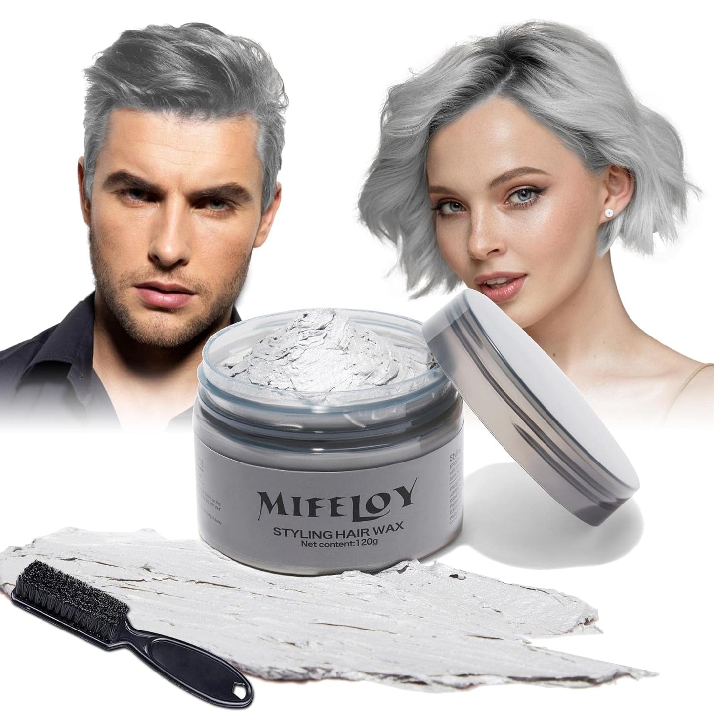 Tinta per capelli viola da 114 g, tinta temporanea per capelli con spazzole, cera per capelli per uomo e donna, crema per capelli istantanea, fango, pomata per acconciatura naturale, cosplay fai da te, cera per capelli di Halloween, tintura per capelli Naty Shop Grigio