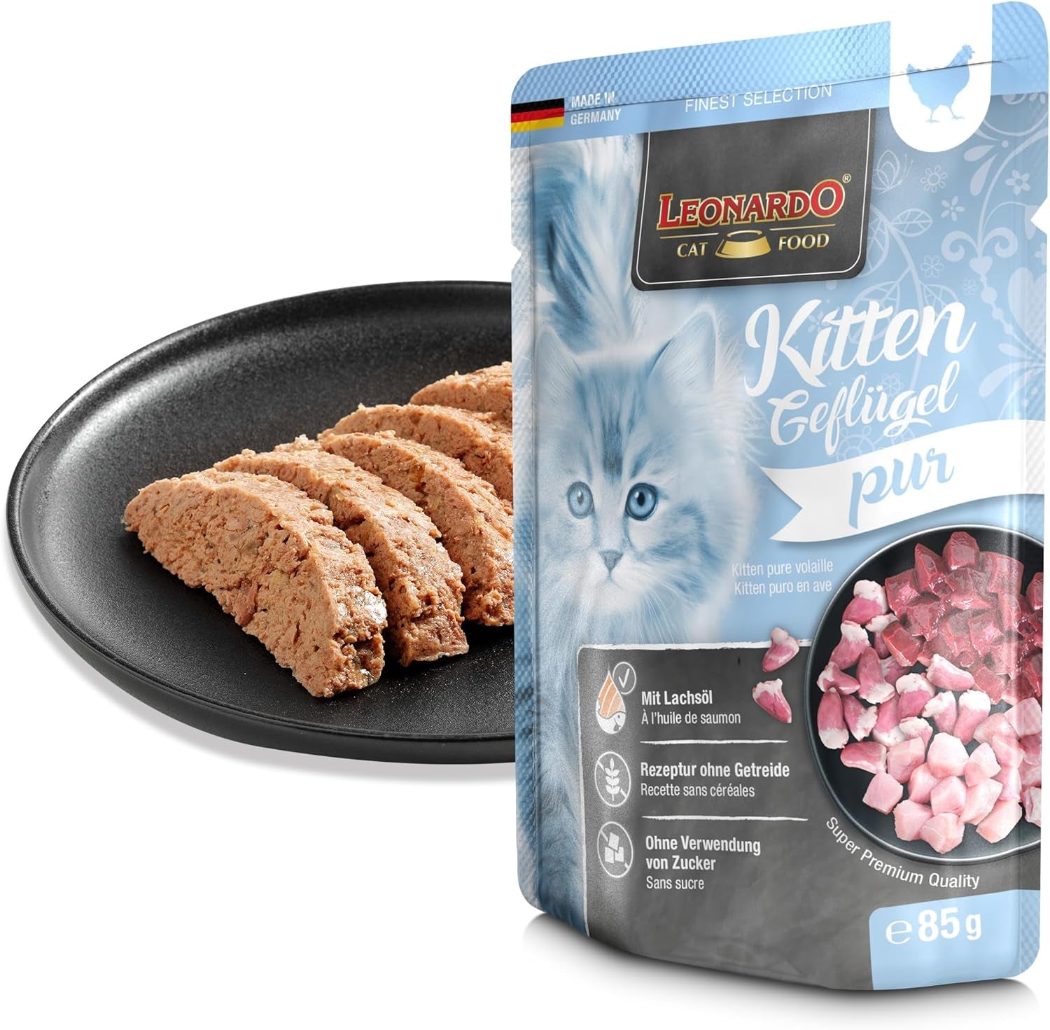 LEONARDO Fresh Buste [16 x 85g di cibo umido per gatti, senza cereali] | Alimento umido completo in bustine individuali