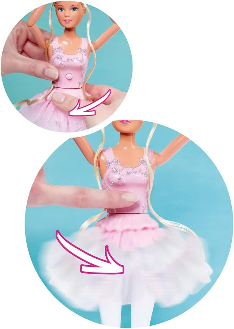 Simba 105733603 - Steffi Love Dancing Ballerina, Steffi come bambola ballerina con amico animale e gonna girevole, bambola da gioco 29 cm, da 3 anni