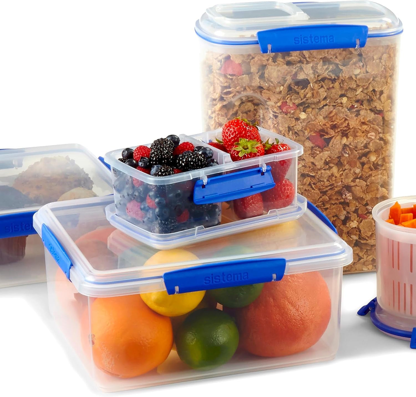 Barattolo per la conservazione degli alimenti KLIP IT System | 9,67 l | Barattolo per la conservazione impilabile e ermetico con coperchio, adatto per frigorifero/congelatore | Plastica senza BPA | clip blu | 1 pezzo (confezione da 4) contenitori per alimenti Naty Shop