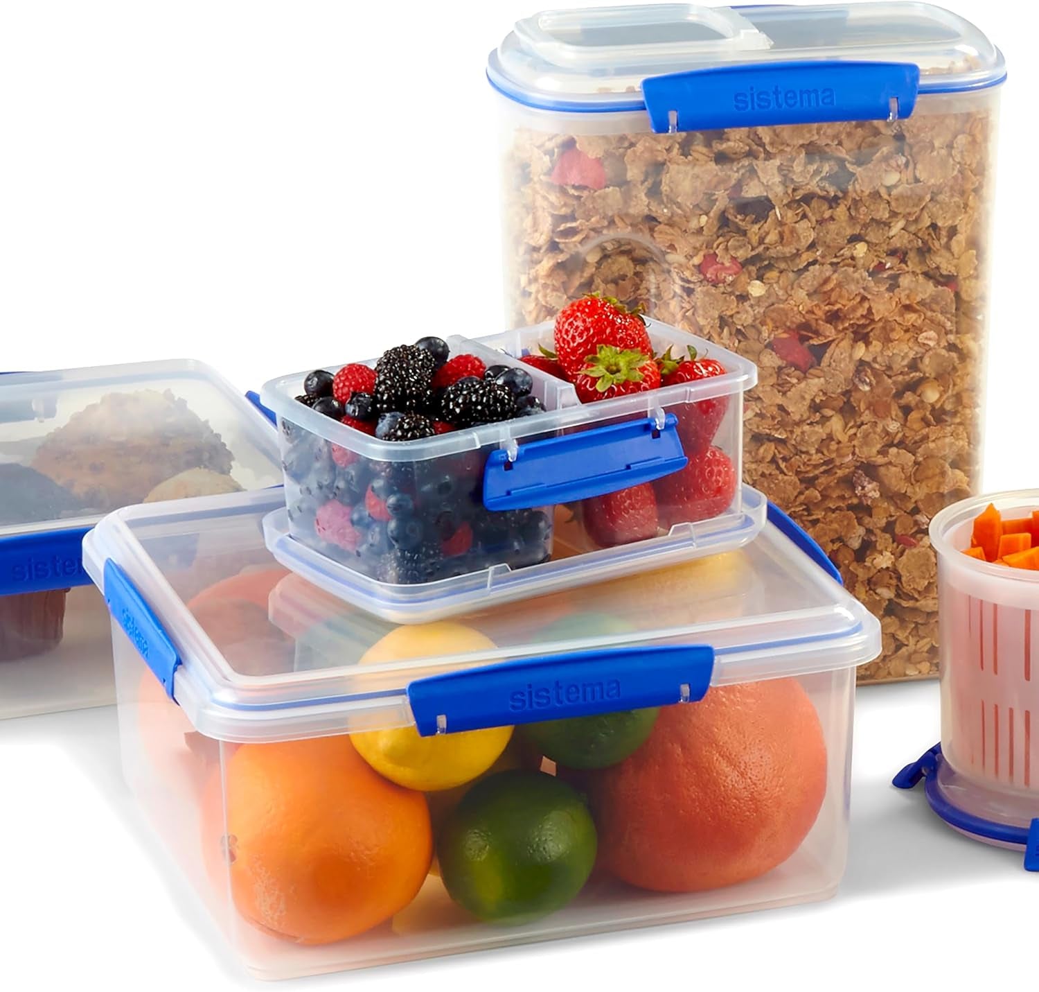 Barattolo per la conservazione degli alimenti KLIP IT System | 9,67 l | Barattolo per la conservazione impilabile e ermetico con coperchio, adatto per frigorifero/congelatore | Plastica senza BPA | clip blu | 1 pezzo (confezione da 4) contenitori per alimenti Naty Shop