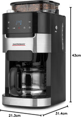 GASTROBACK 42711 Macchina per caffè espresso Grind & Brew Pro, Macchina per caffè espresso con filtro e macinacaffè integrati, Macinino conico con 8 impostazioni di macinatura, Touch screen LCD, Plastica