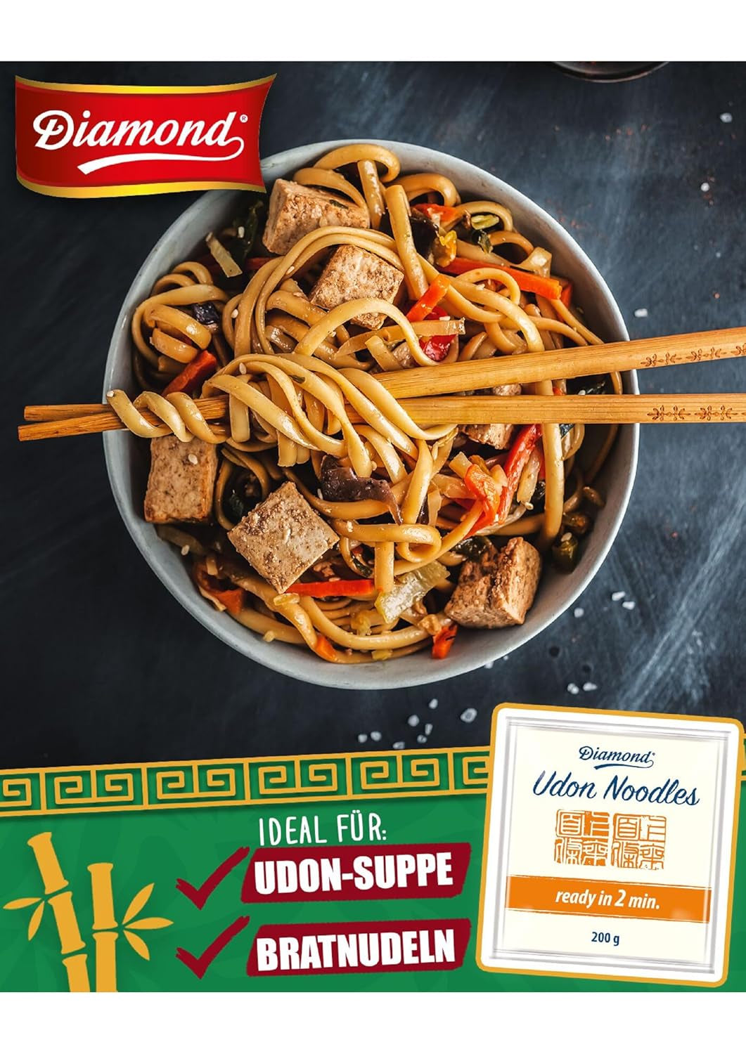 Udon noodles DIAMOND, preparazione facile e veloce, vegetariani, vegani - 1 x 200 g