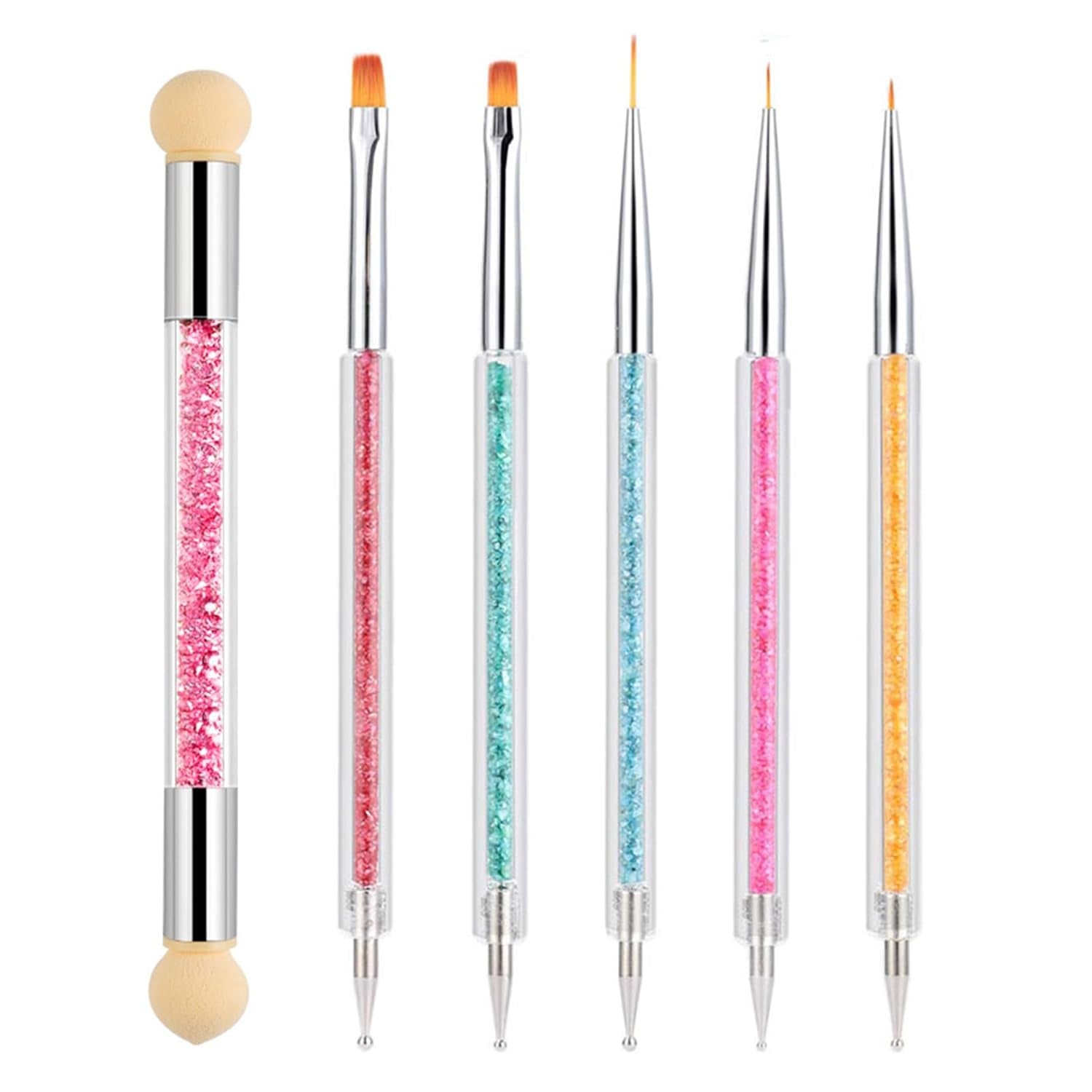 Set di 6 pins per nail art, set di pinsel dal design doppio, set di pinsel per nail art in acrilico Strumento per punteggiare i pinsel per nail art per nail art fai da te (con 1 pezzo di ricambio)