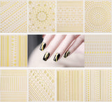 MWOOT 10 fogli Gold Nagelsticker Abziehbilder Nail Art Sticker, adesivi per unghie autoadesivi 3D Set Linei Streifenband Design, fai da te Metallisch Nailart Aufkleber Maniküre Zubehör Für Nagel Dekoration