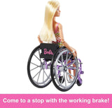 Bambola Barbie Fashionista, capelli biondi e tuta arcobaleno, sedia a rotelle e rampa incluse, bambola regalo per bambini, giocattolo per bambini dai 3 anni in su, HJT13