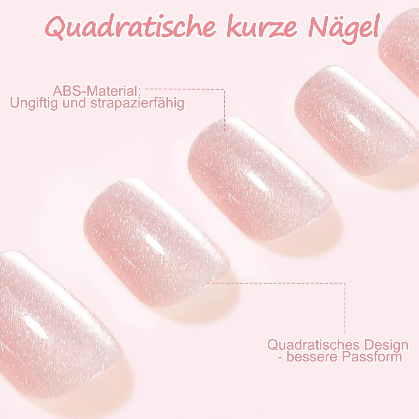 Kiiwah 48 pezzi unghie corte quadrate unghie artificiali rosa colla su punte per unghie corte punte per unghie finte