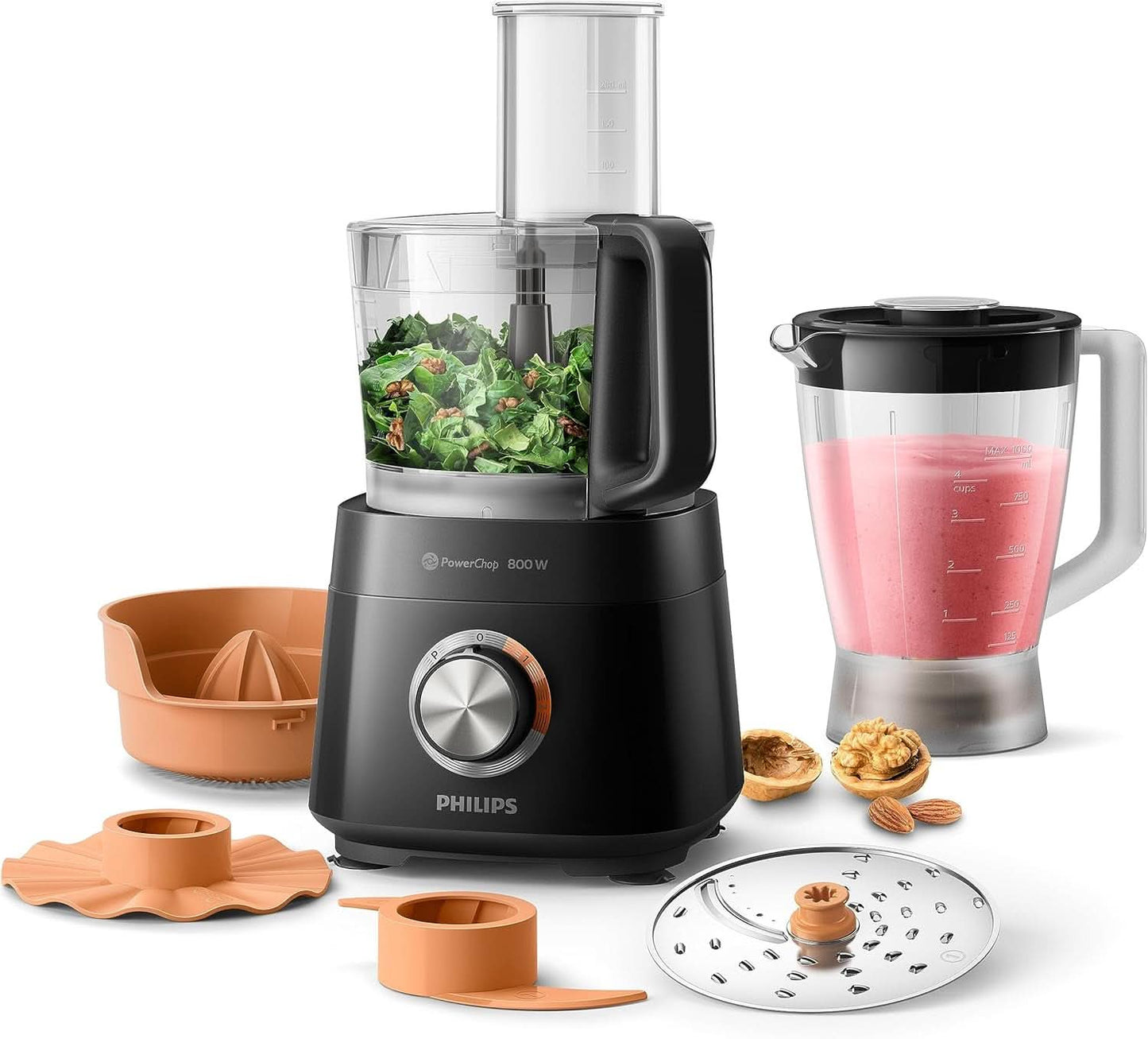 Philips Kompakte Küchenmaschine – 850W, 31 Funktionen, 2.1-Liter-Behälter, Powerchop, Edelstahlklinge (HR7530/10) Kitchen Naty Shop 800 Watt, 29 Funktionen