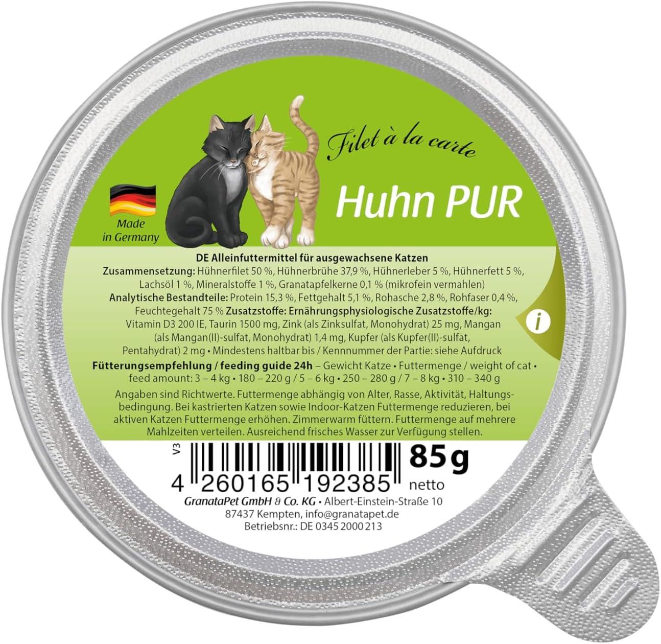 GranataPet Filet à la carte Pollo PURE, cibo umido per gatti, pezzi di filetto senza cereali, cibo per gatti senza zuccheri aggiunti, alto contenuto di carne, 6 x 85 g
