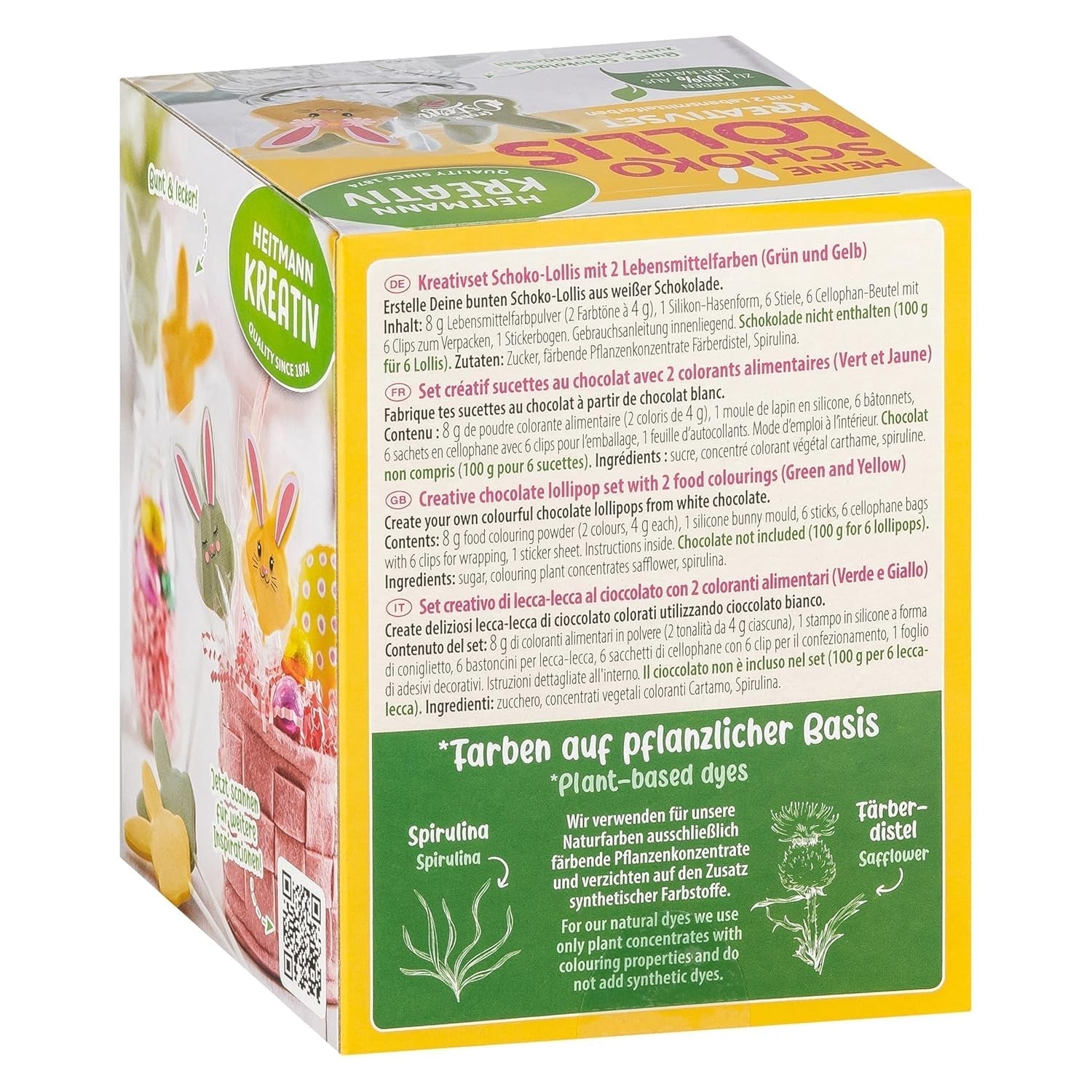HEITMANN KREATIV - Lecca lecca al cioccolato - Con coloranti in polvere alle erbe - Giallo e Verde - Kit fai da te - Pasqua