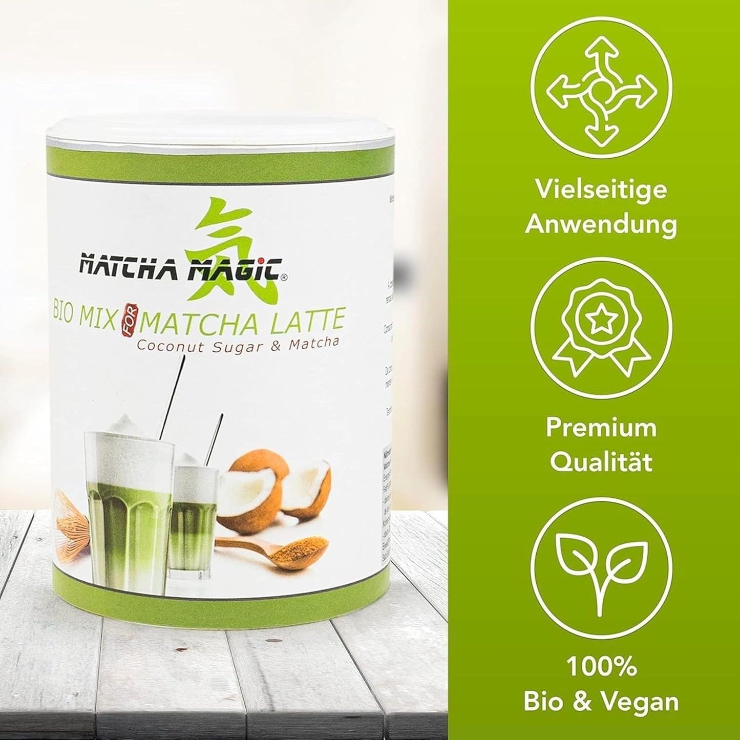 Matchamagic - Matcha latte in polvere biologico dal Giappone con zucchero di fiori di cocco per un tè delizioso