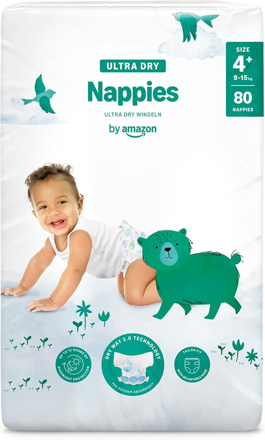Pannolini Amazon Ultra Dry, taglia 1 (2-5 kg) - Scatola mensile, bianco, 96 pezzi (2 confezioni da 48) (ex marchio Mama Bear, prodotto identico)