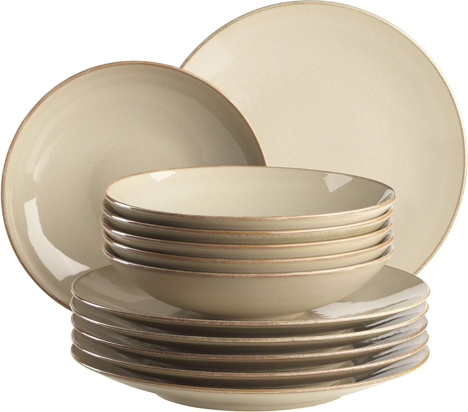 MÄSER 931734 Ossia, Set da banco per 6 persone nel look vintage mediterraneo, servizio da tavola moderno da 12 pezzi con suppellettili e spezie in sandigem Grau, Keramik, Sandgrau