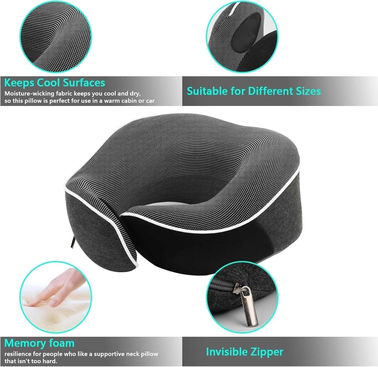 KILDOWS Cuscino per il collo dell'aereo, Cuscino da viaggio in memory foam, Cuscino da viaggio per l'aereo con maschera per gli occhi e tappi per le orecchie, Cuscino per il collo ortopedico, Ideale per viaggiare in aereo, macchina, treno Cuscini ortopedici cervicali Naty Shop