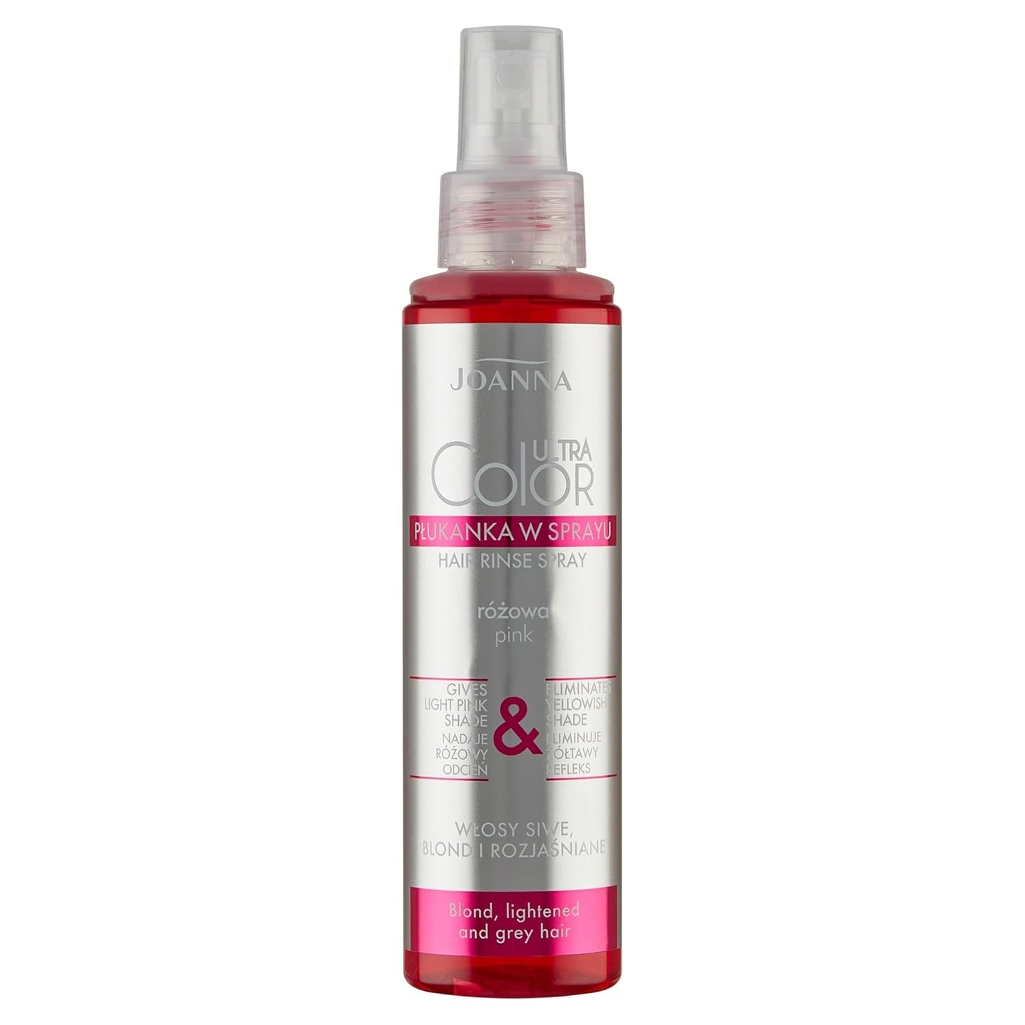 Joanna Ultra Color - Balsamo colorante rosa per capelli biondi e chiari - Rosa pastello - Lucentezza naturale - Rimuove la tinta gialla dai capelli biondo-grigi - Effetto temporaneo - 150 ml Naty Shop Tintura per capelli spray con toni biondo rosa 150 Ml (1 confezione)