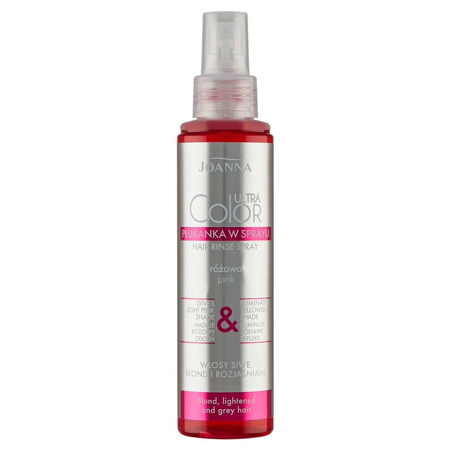 Joanna Ultra Color - Balsamo colorante rosa per capelli biondi e chiari - Rosa pastello - Lucentezza naturale - Rimuove la tinta gialla dai capelli biondo-grigi - Effetto temporaneo - 150 ml Naty Shop Tintura per capelli spray con toni biondo rosa 150 Ml (1 confezione)